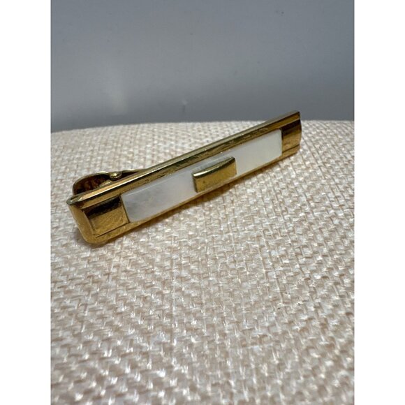 Vintage Gold Tone & Mother Of Pearl Tie Clip 2" - Picture 2 of 4